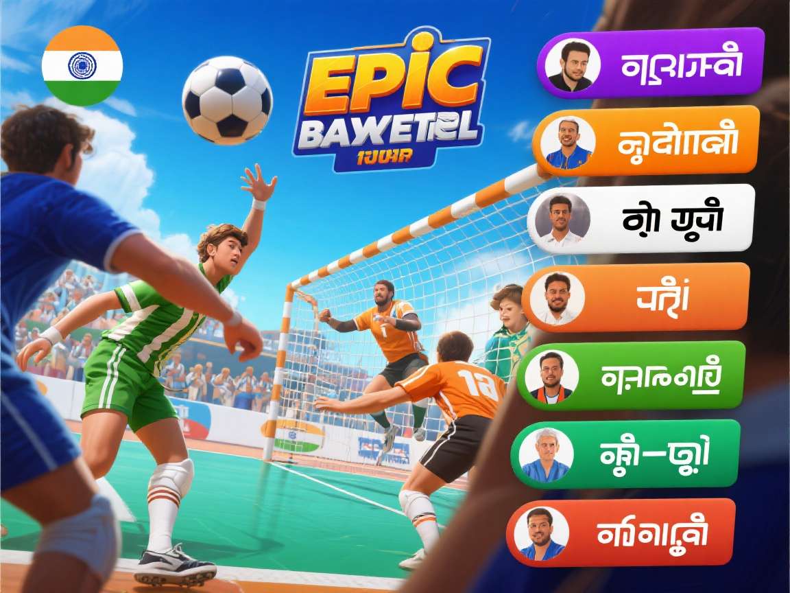 Epic Handball Battles: India Language Options Epic Handball Battles: India language selection screen showing various Indian languages
