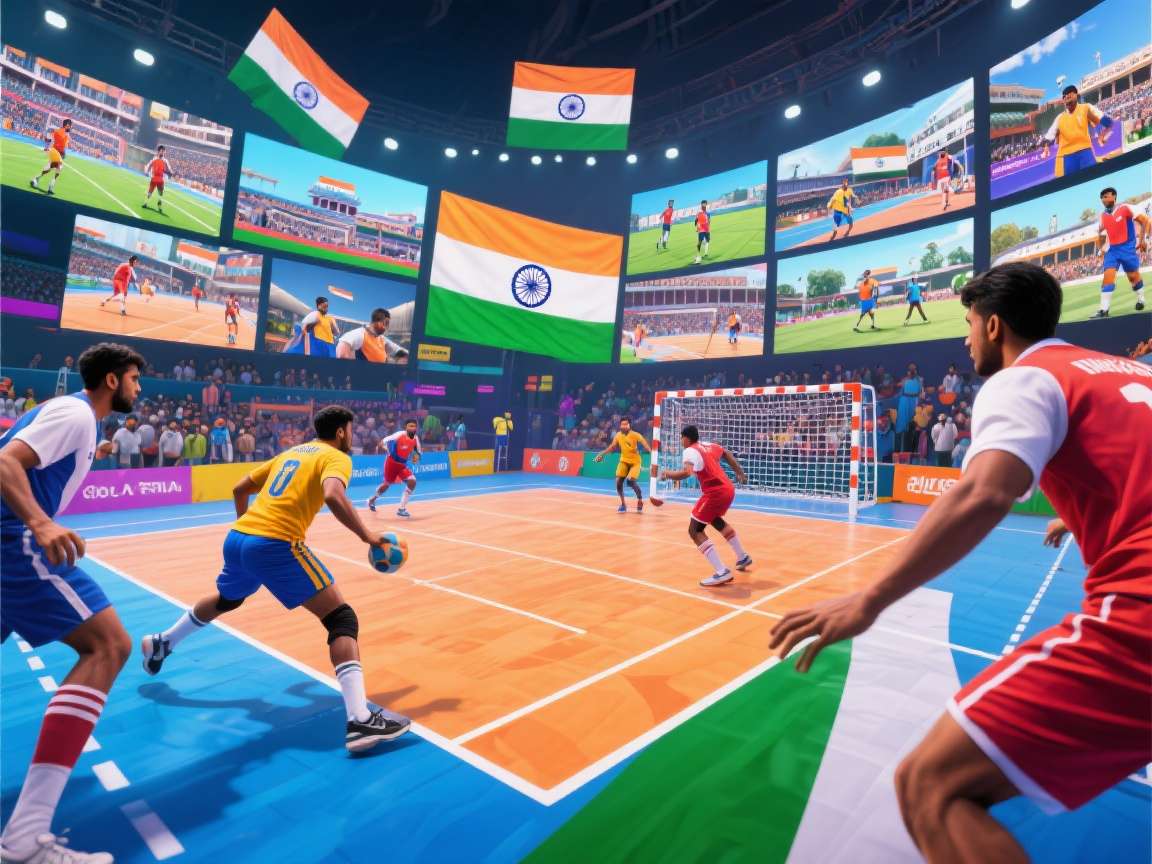 Epic Handball Battles: India Multiplayer Battle Epic Handball Battles: India multiplayer mode showing two players competing online with chat interface